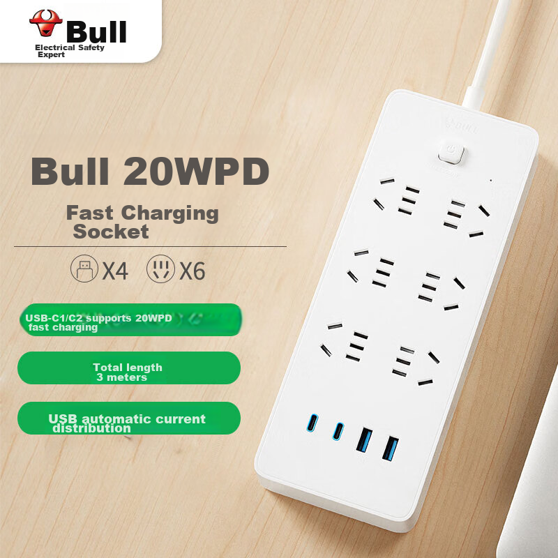 BULL 15W Fast Charging Power Strip with Type-C & USB Ports