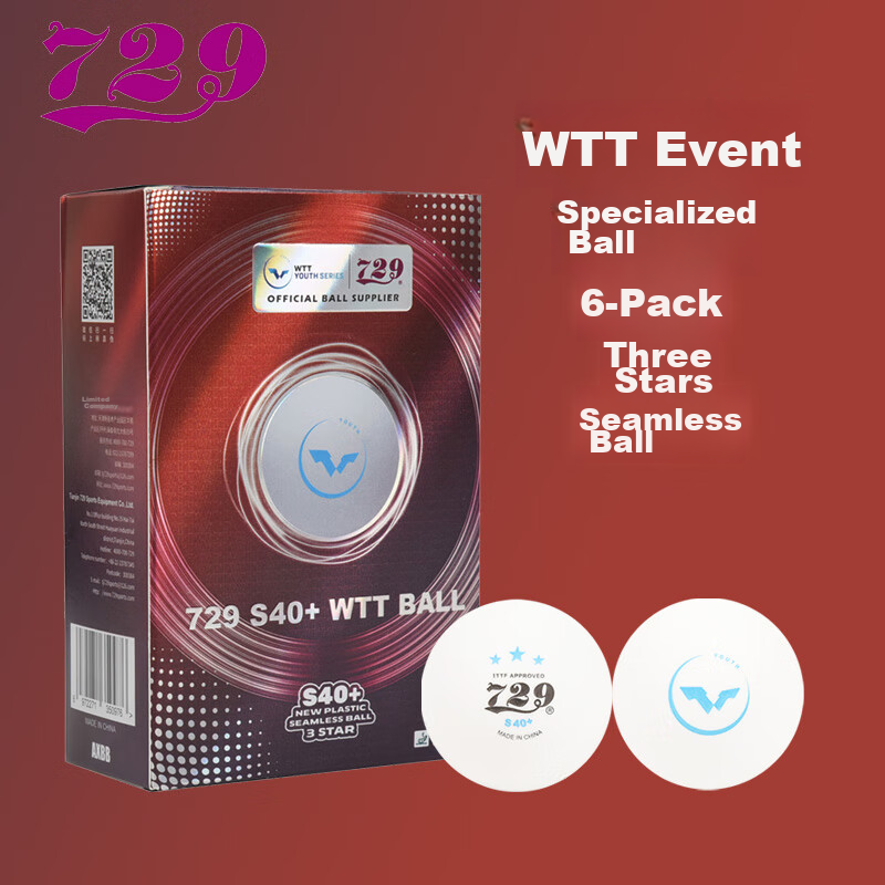 729 Table Tennis S40+ WTT Official Match Balls 3-Star 6-Pack