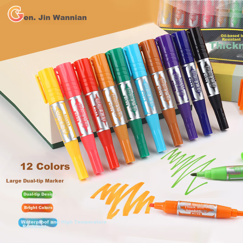 Genvana Dual-Tip Permanent Marker Pen 12 Colors