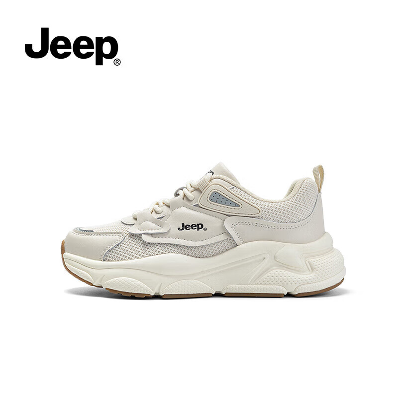 Jeep Thick-Soled Dad Sneakers for Women White Beige Size 36