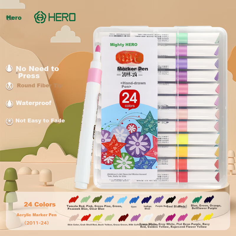HERO 24 Color Acrylic Water-Based Marker Pen Set