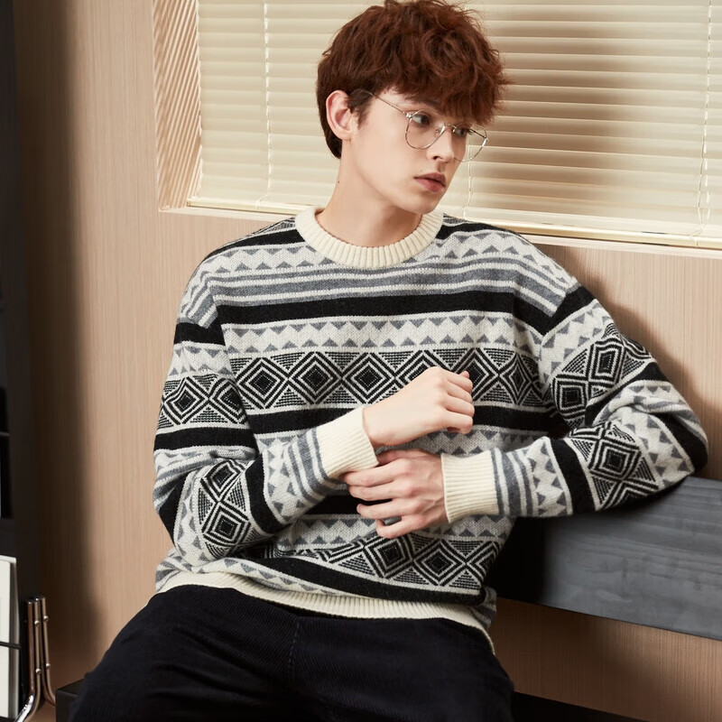 TonLion 2023 Geometric Crew Neck Sweater