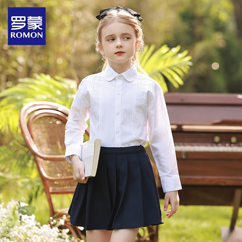 Romon Girls' Long-Sleeve White Blouse for School Uniform and Dress