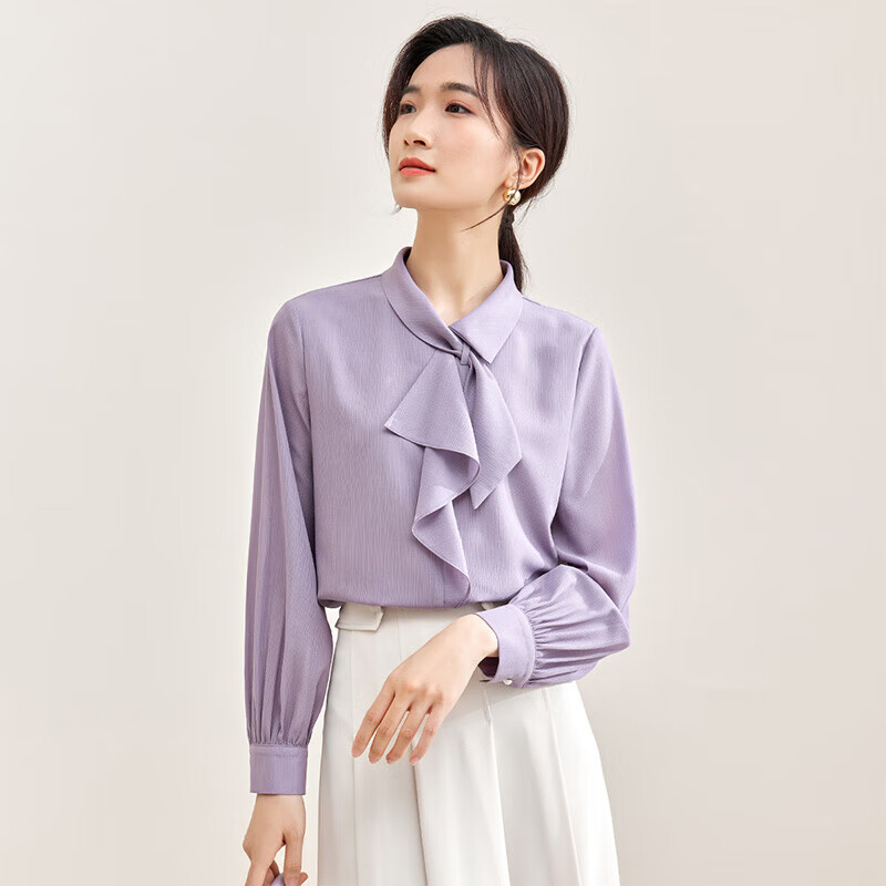 Sentubila Chiffon Blouse with Ribbon Collar