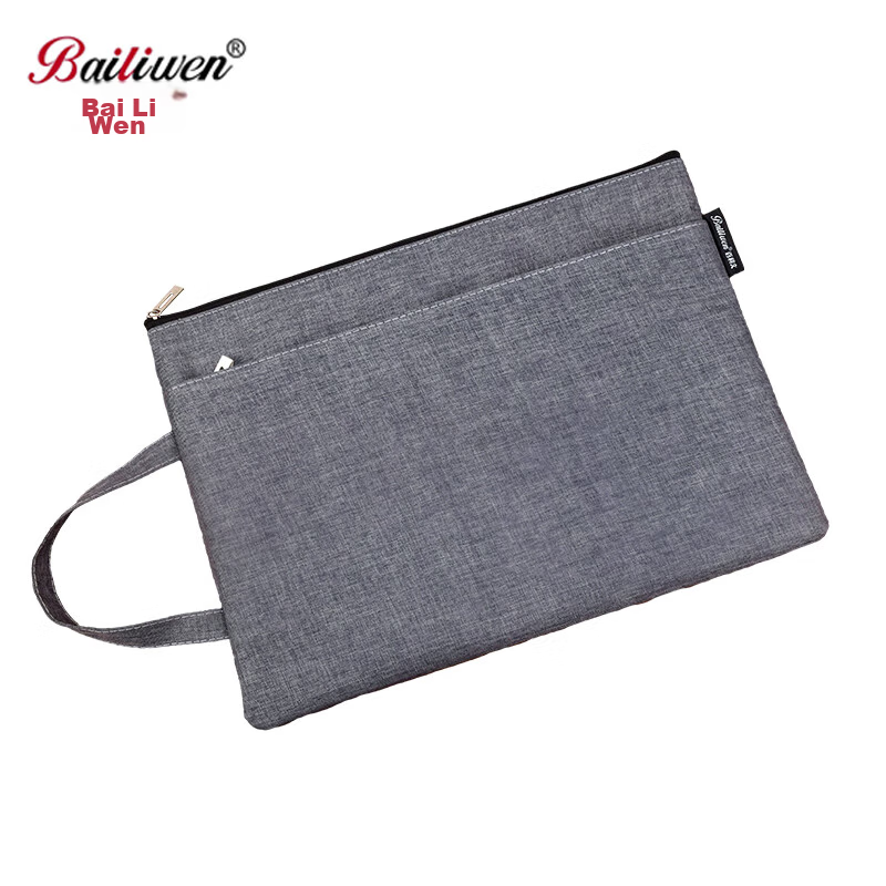 Bailiwen Gray A4 Double-Layer Handbag with Zipper