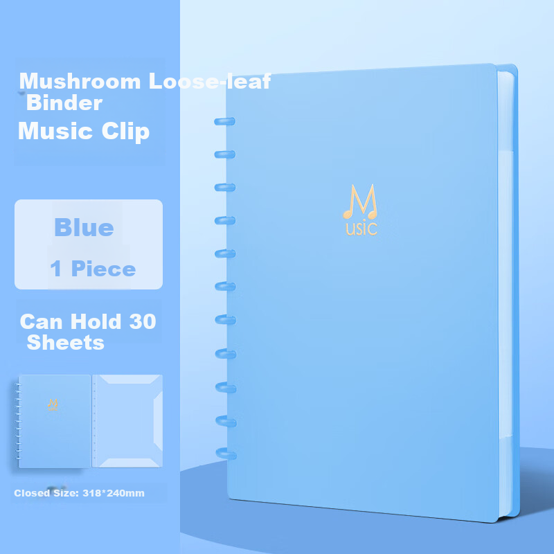 SUNWOOD Mushroom Clip Music Folder A4 Blue