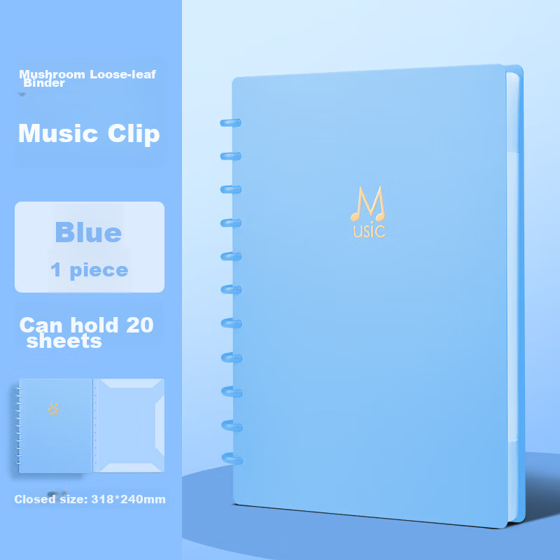 SUNWOOD Mushroom Clip Music Folder A4 Blue