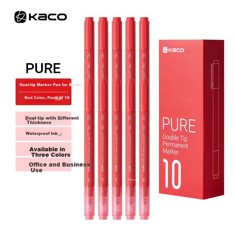 KACO Quick-Drying Dual-Tip Marker Pen Red (10-pack)