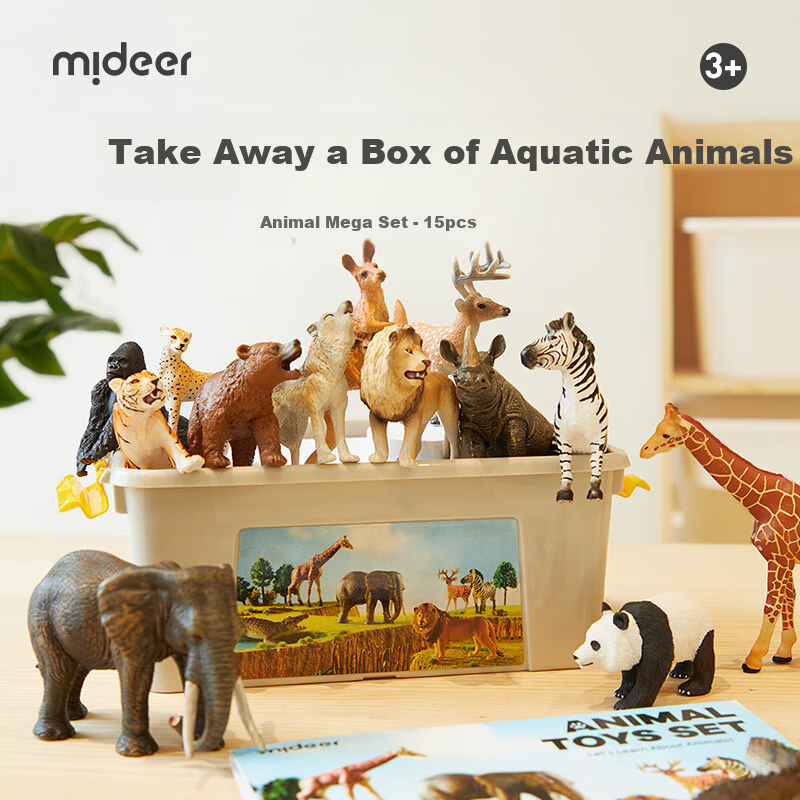 MiDeer 15-Piece Realistic Animal Toy Set for Kids