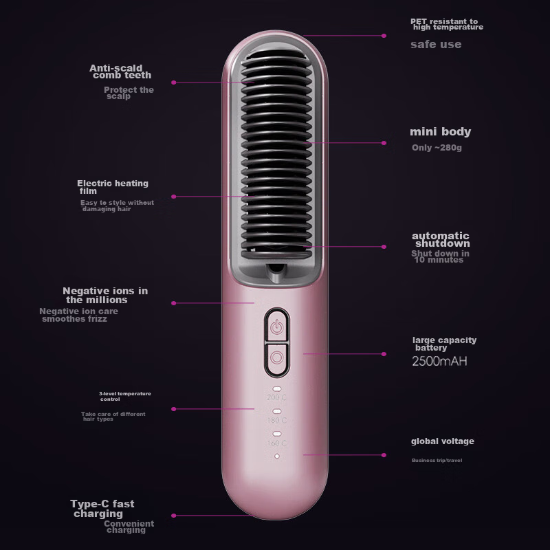 Jindao KD382S Wireless Hair Straightening Brush with 6 Million Negative Ions