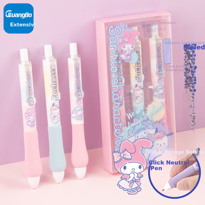 GuangBo Retractable Gel Pen, 3-Pack, Soft Grip, 0.5mm Tip