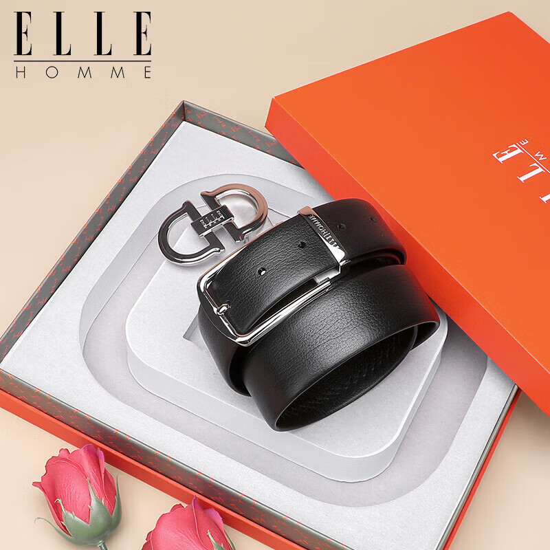 ELLE HOMME Men's Top Grain Leather Belt with Stainless Steel Buckle