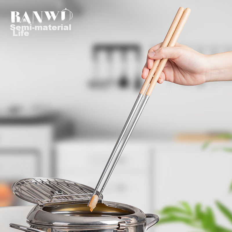 Banwushenghuo 304 Stainless Steel Beech Wood Chopsticks