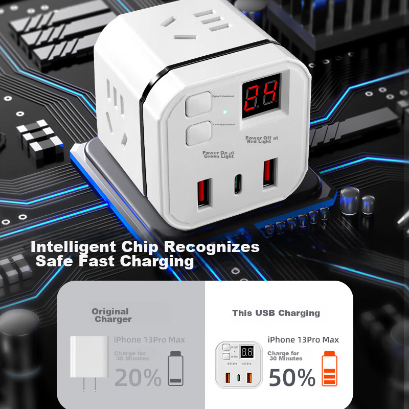 Allocacoc Multi-function Timer Socket with USB and Type-C