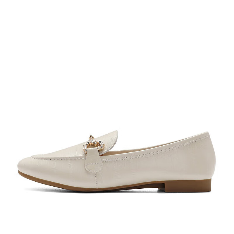 Belle Sheepskin English Style Loafers for Women, Beige, Size 34