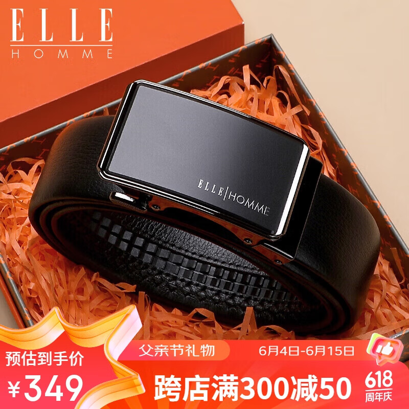 ELLE HOMME Men's Belt - Premium Black Leather with Automatic Buckle