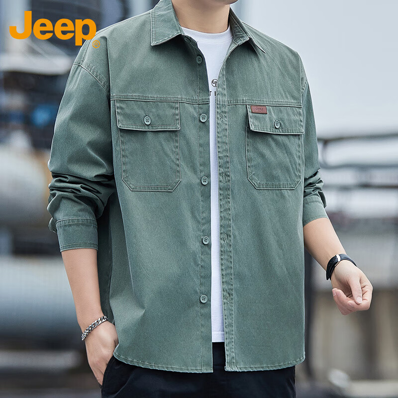 JEEP Men's Long-Sleeve Casual Shirt - Army Green