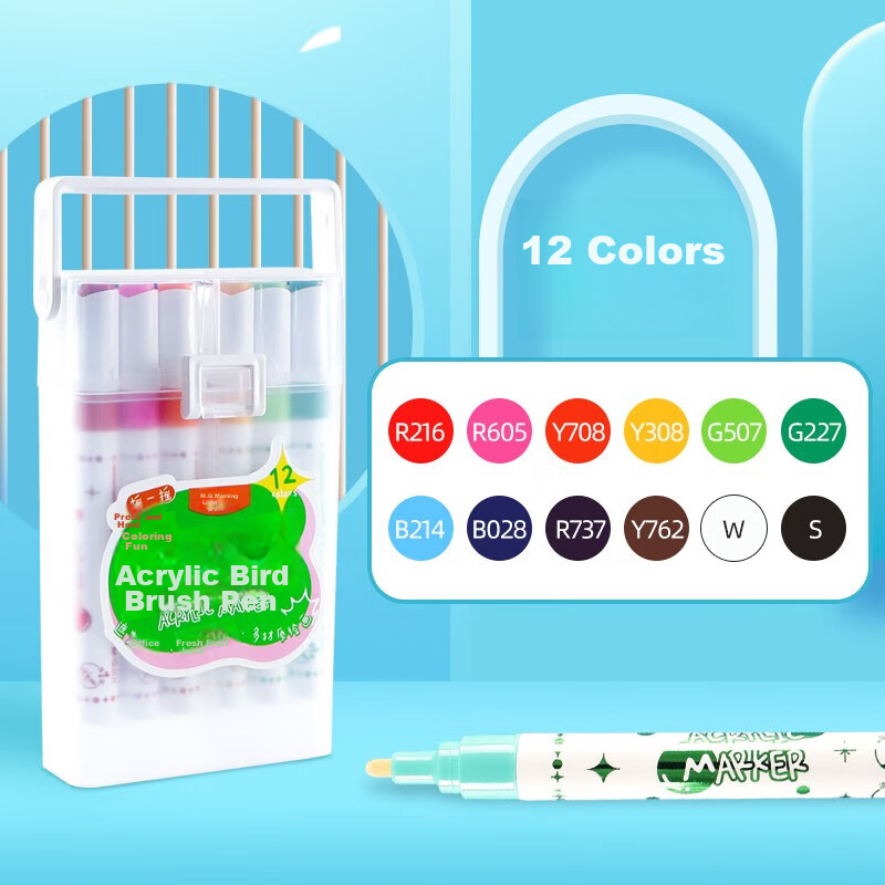 M&G 12-Color Acrylic Markers with Round Barrel and High-Density Tips