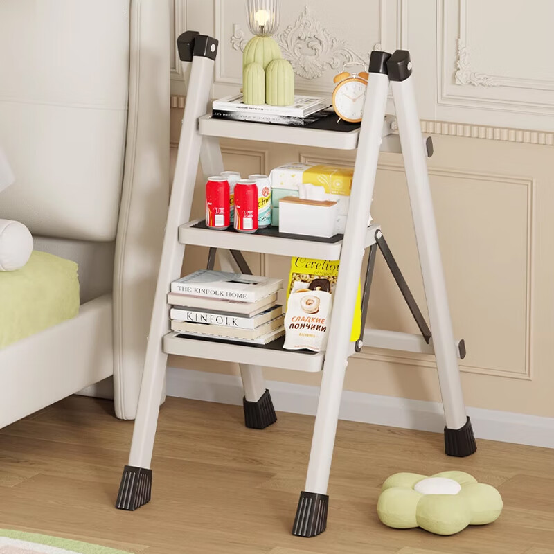 HKSTAR Folding A-Frame Ladder, 3-Step White