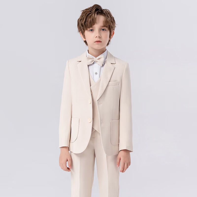 LUOBOBEIBEI Boys' Beige Formal Suit Set for Spring Performances