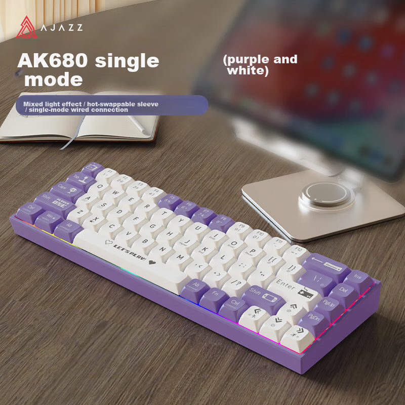 AJAZZ AK680 Wired Mechanical Keyboard - 68 Keys, Dual-Color Keycaps, Blue Switches