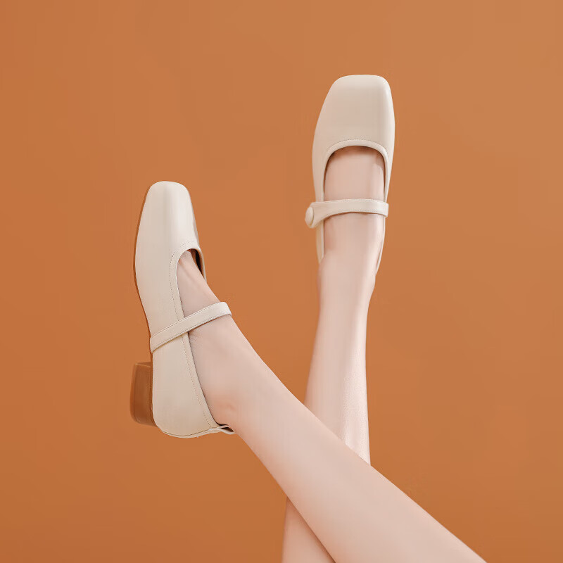 DAPHNE Women's White Chunky Heel Mary Jane Shoes Spring 2024