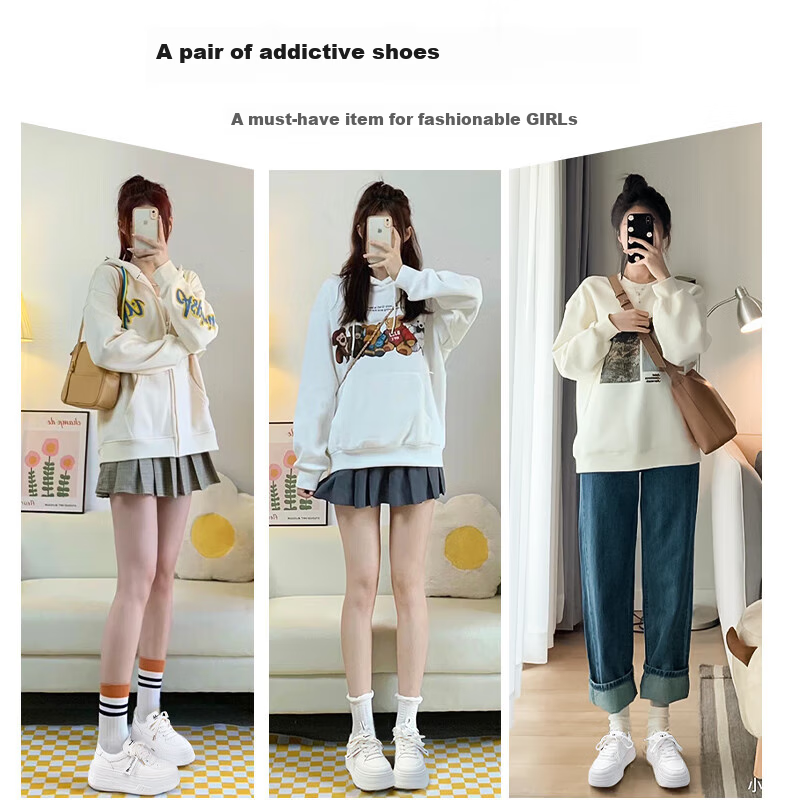 Huili Women's Thick-Soled Casual Sneakers White Size 40