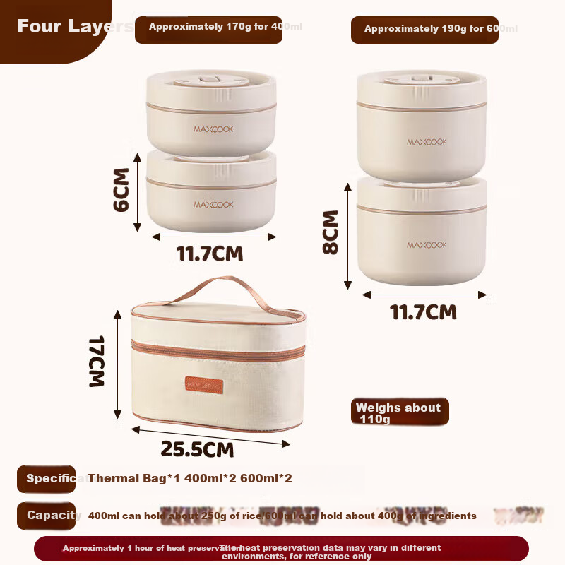 Maxcook Insulated Lunch Box 316L Stainless Steel Bento Set
