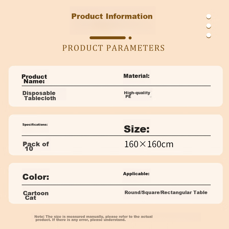 YOUAO Disposable Printed Tablecloth 160x160cm 10-Pack