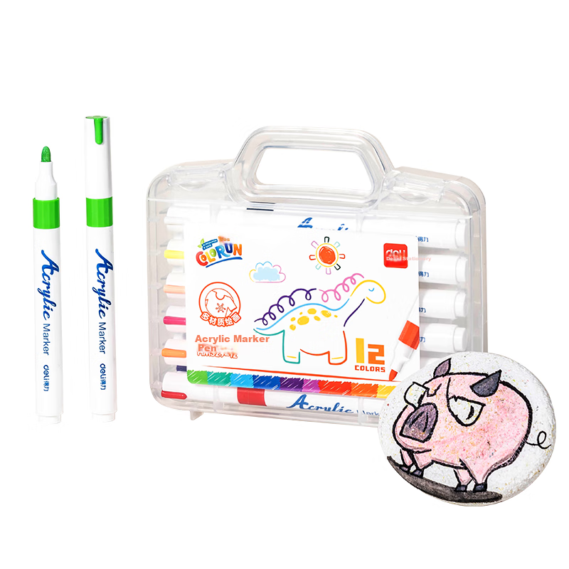 Deli 12-Color Acrylic Markers - Vibrant Drawing & Painting