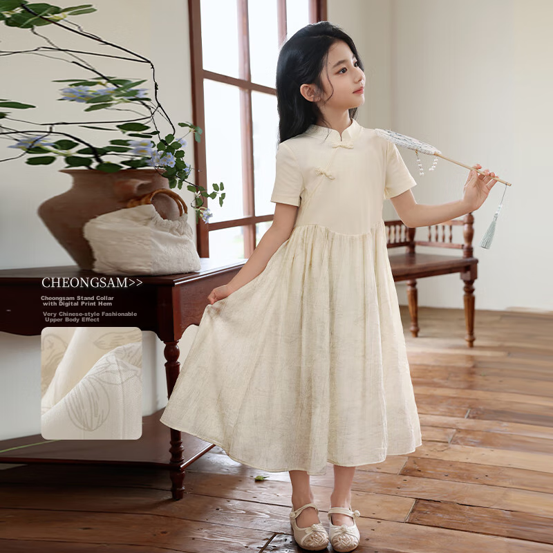 LUSON Girls' Chinese Style Ink Painting Dress 2025