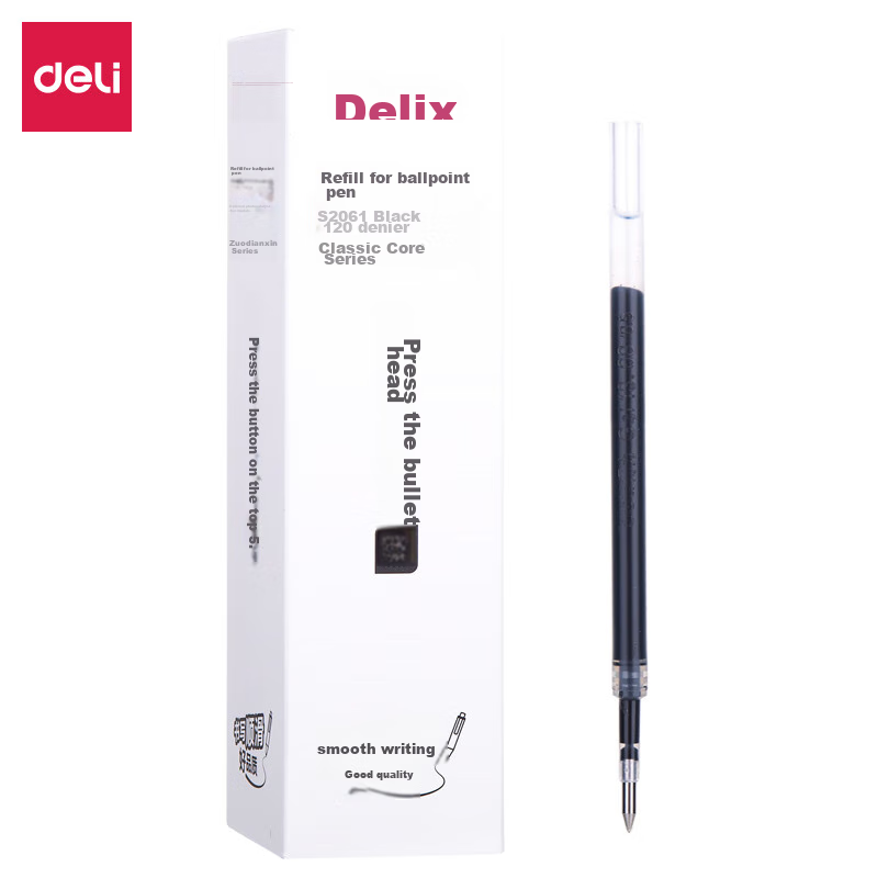 Deli Retractable Gel Pen Refills - Black Ink, 0.5mm Bullet Tip