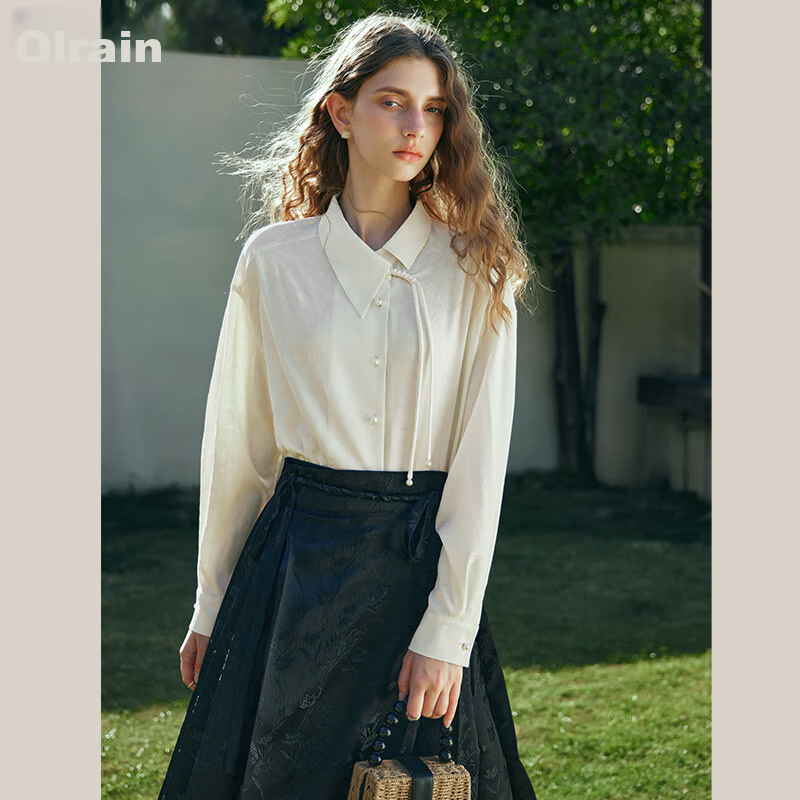 Oulain New Chinese-Style Frog Button Jacquard Blouse