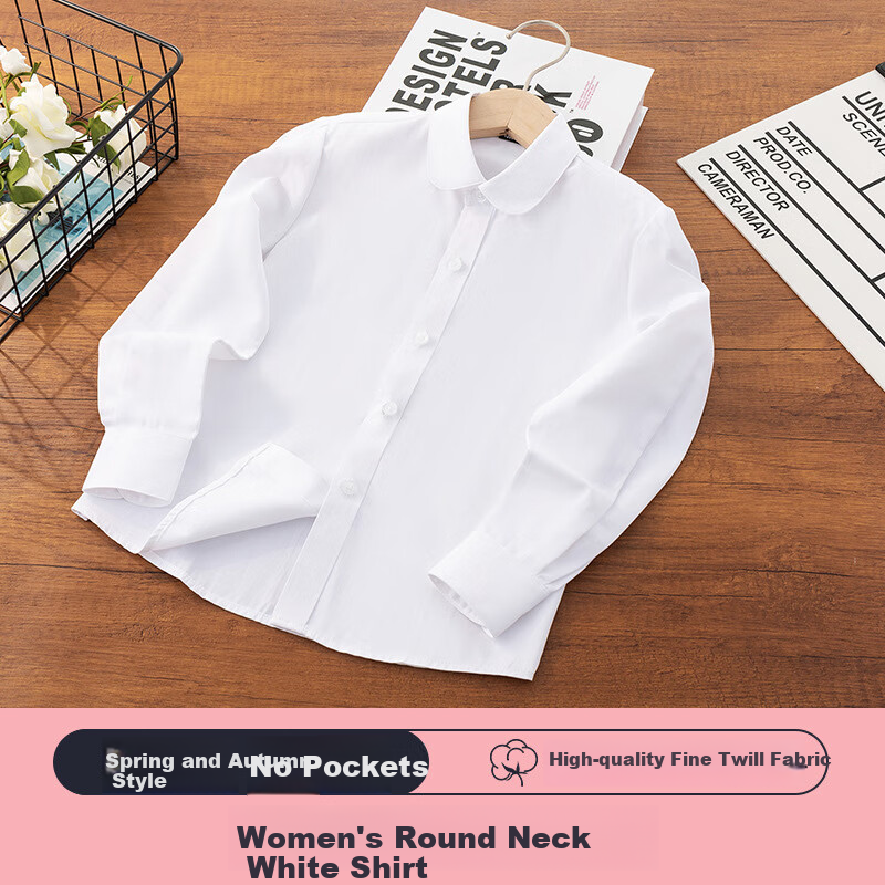 Yinuofang Girls' White Long Sleeve Shirt