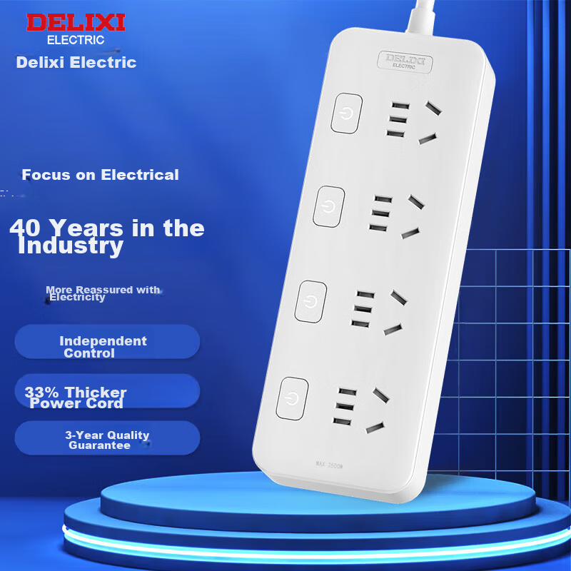 DELIXI 4-Outlet 3m Power Strip