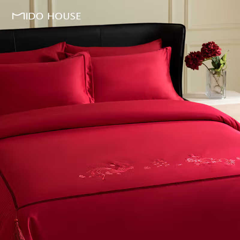 MIDO HOUSE Mingdu Cotton Wedding Bedding Set with Satin Ribbons