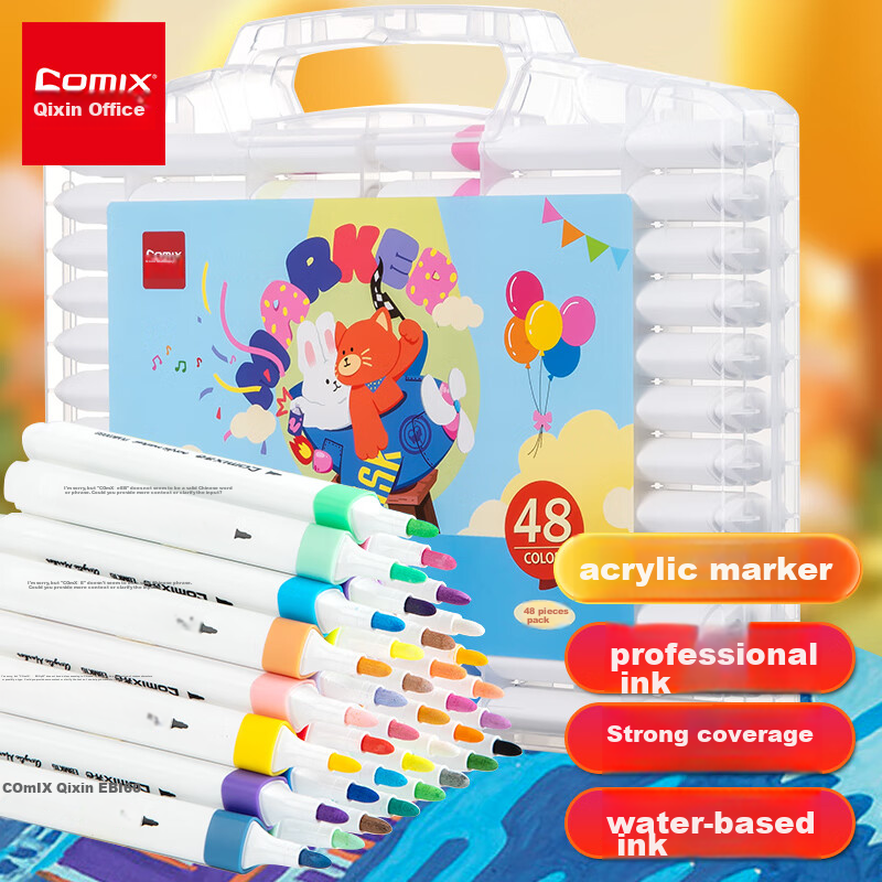 COMIX 48-Color Acrylic Markers for Kids