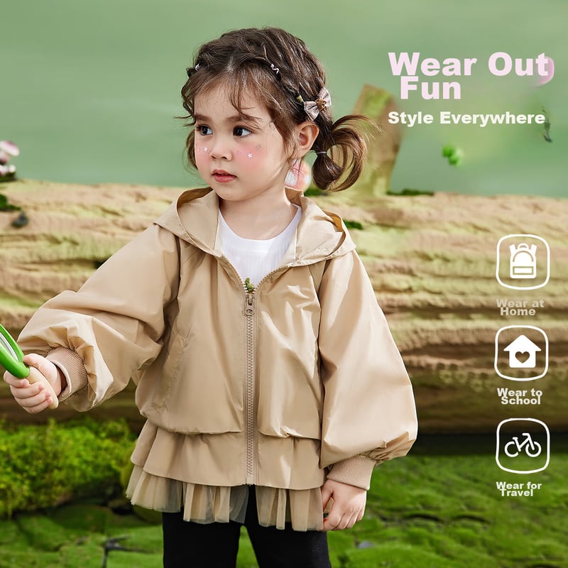 ASK JUNIOR Girls' Hooded Autumn Jacket with Mesh Trim
