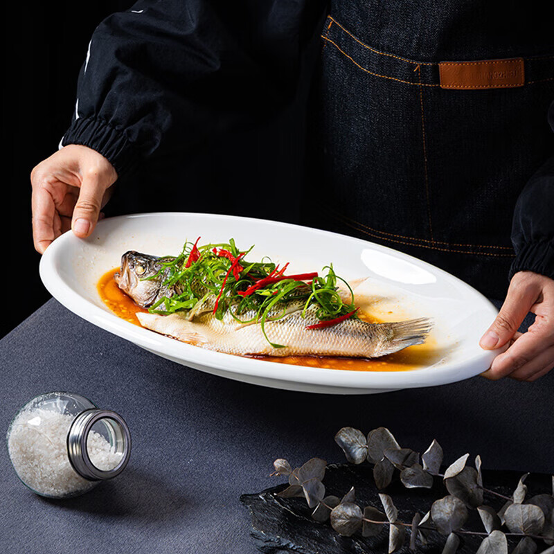 Baijie Ceramic Fish Plate - Thickened White Porcelain