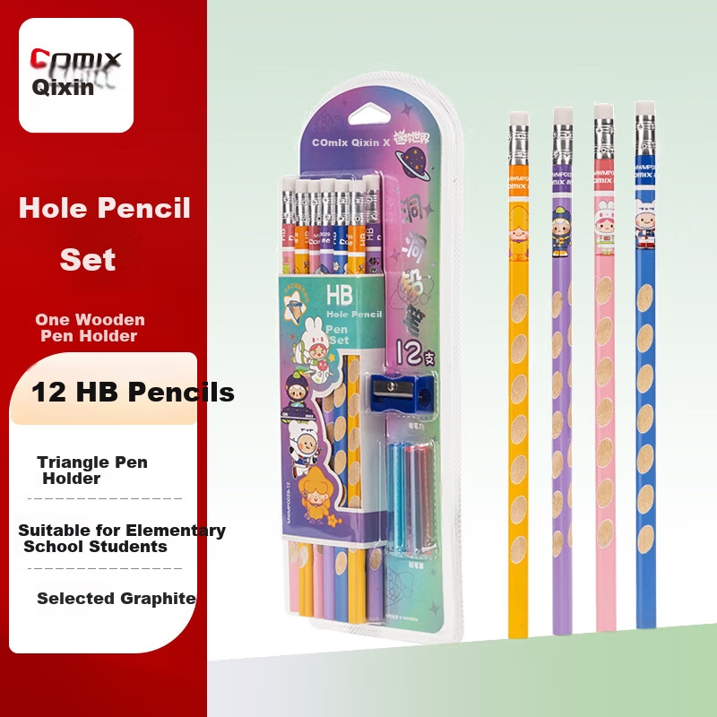 COMIX Mini World 12 HB Pencils with Eraser Tips