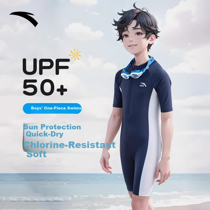 ANTA Kids Boys 2024 Blue/White One-Piece Swimsuit