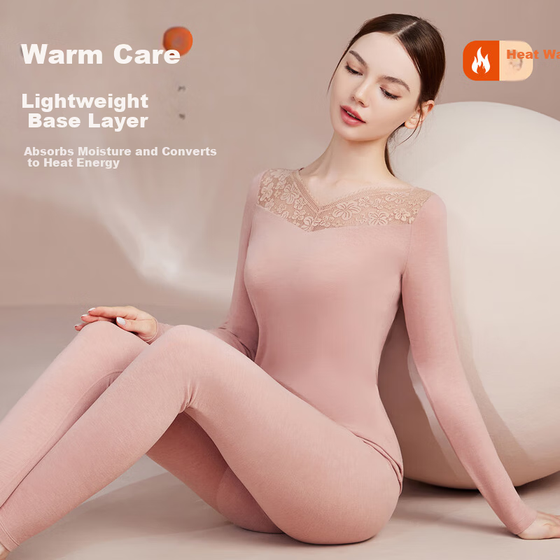 Qiulu Women's Thermal Underwear - Slim Fit V-Neck Base Layer