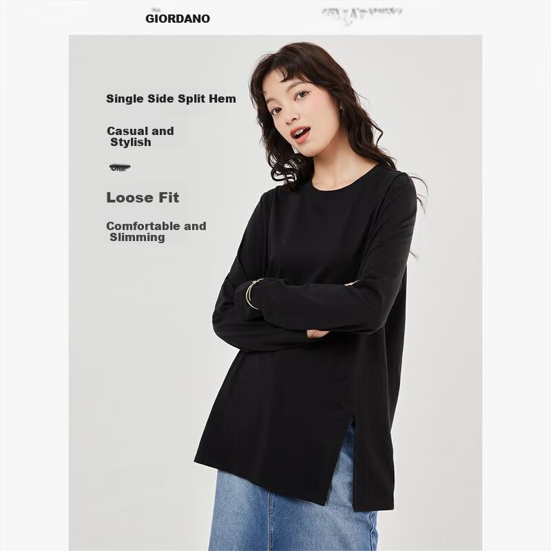 Giordano Women's Long-Sleeve Pure Cotton T-Shirt