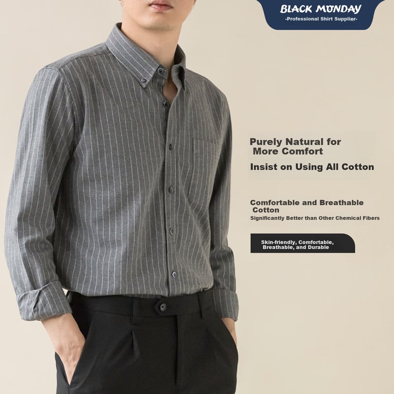 BLACKMONDAY Cotton Striped Long-Sleeve Shirt