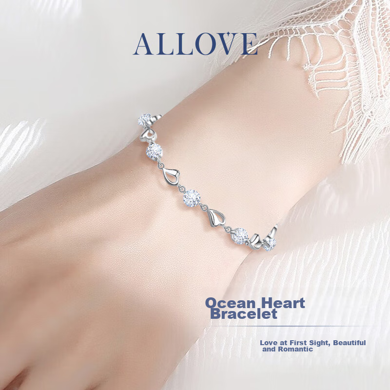 ALLOVE Ocean Heart Silver Bracelet for Women