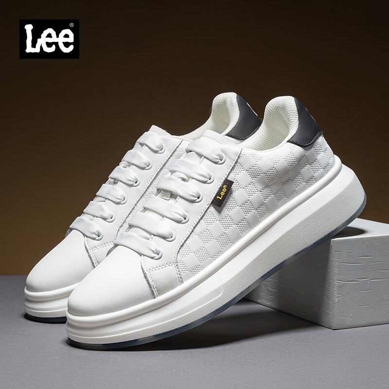 Lee Men's White Sneakers - Thick-Soled Casual Skate Shoes
