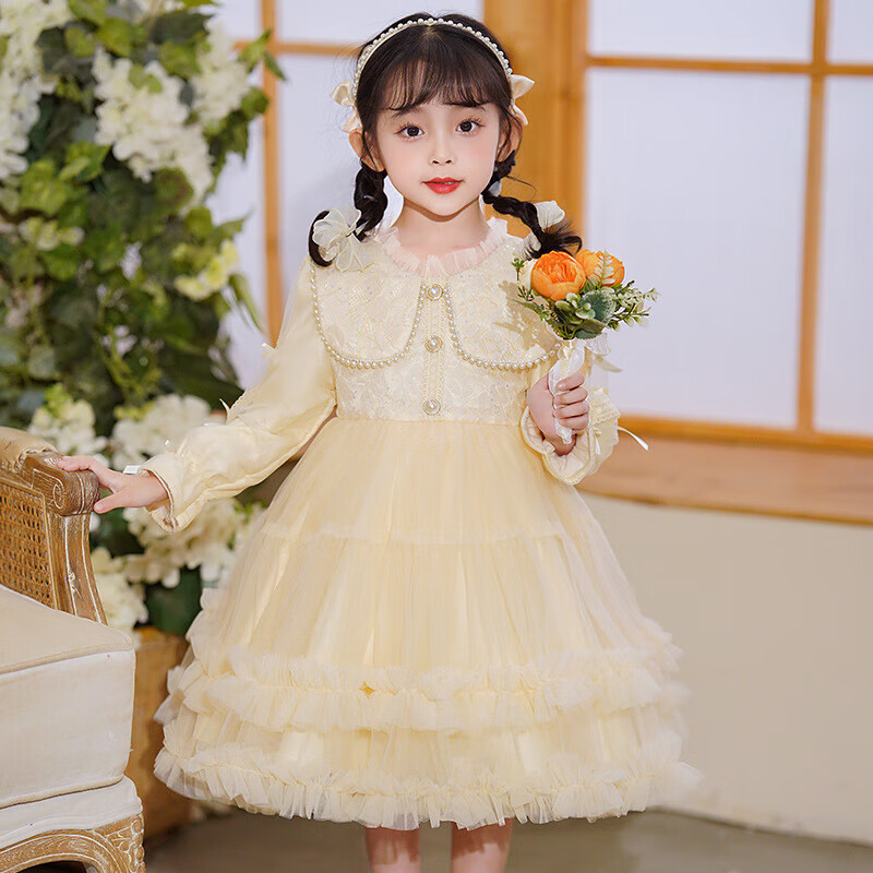 LUOBOBEIBEI Girls' Autumn Winter Beige Party Dress