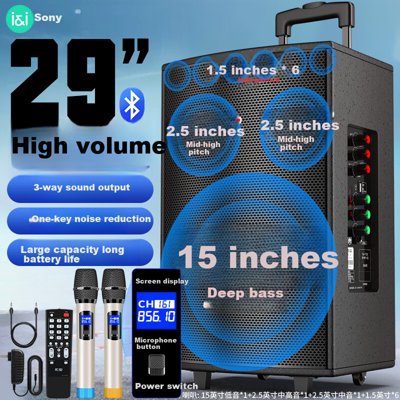 Soaiy 15-Inch Square Dance Speaker with Dual Mics
