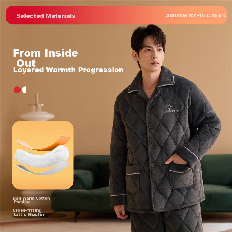 Autumndeer Men's Warm Quilted Pajama Set