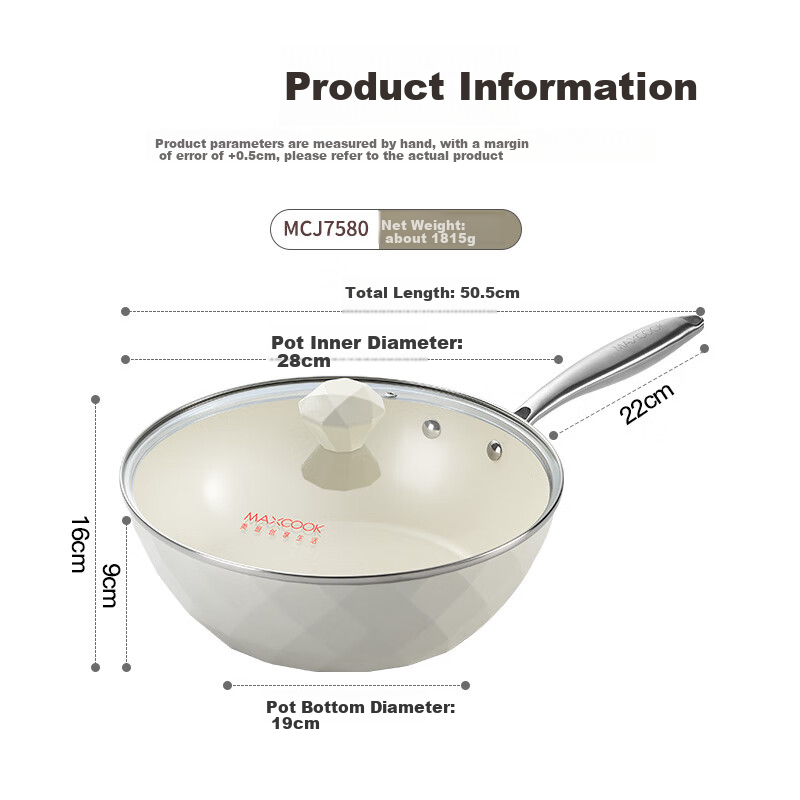 Maxcook 28cm Non-Stick Wok with Lid